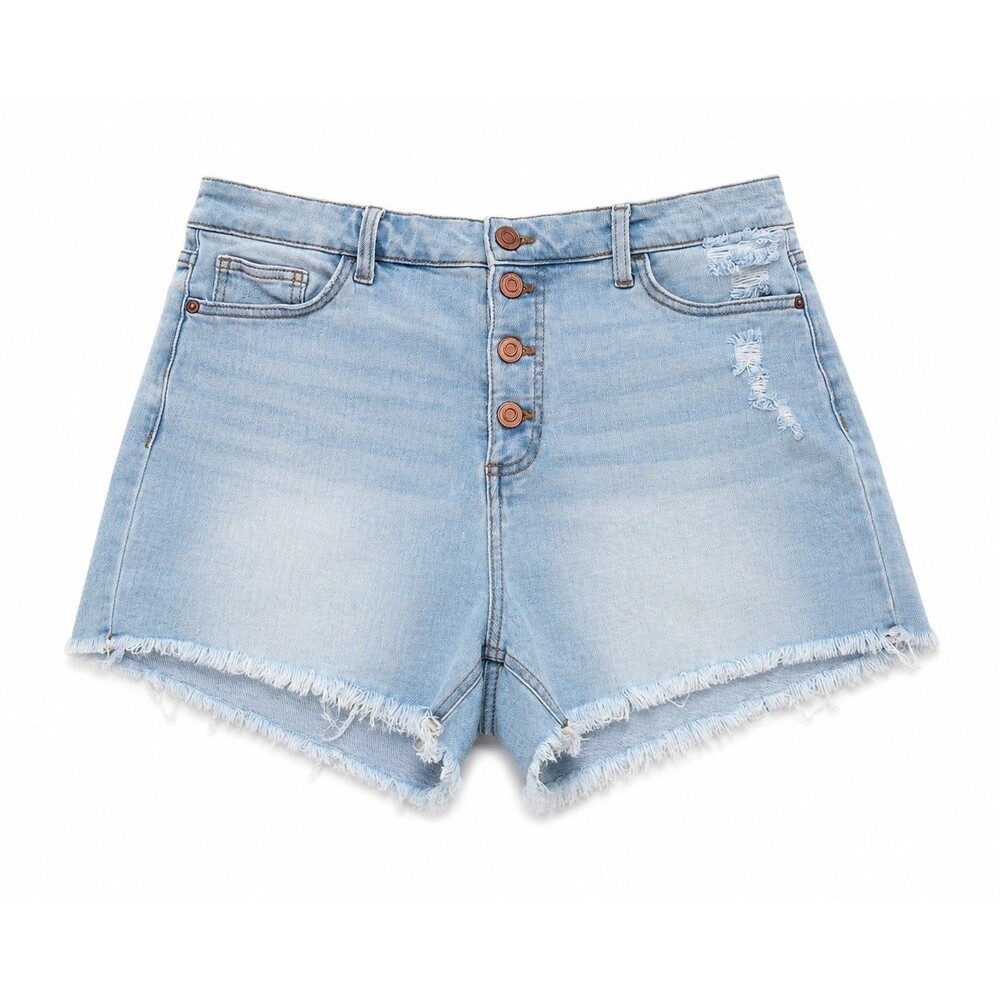 LC Lauren Conrad Women's High Rise Cut Off Denim Shorts Light Blue Stretch